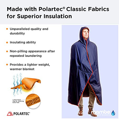 Mambe Small Extreme Weather Hooded Blanket Navy and Charcoal - 100% Waterproof and Windproof with Premium Stuff Sack - color: Navy-charcoal, size: Small