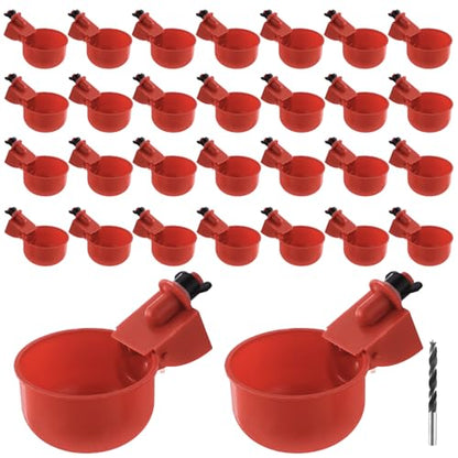 50 Pcs Chicken Water Cups, Automatic Poultry Waterer Kit with Drill Bit & Teen Fittings, No Leak Chicken Watering System for Bucket, Poultry Drinkers for Ducks, Turkeys