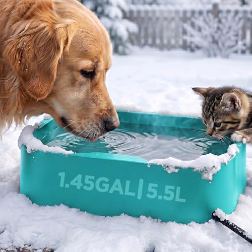 5.5L/1.45Gal Extra Large Heated Water Bowl, Indoor & Outdoor Winter Antifreezing Pet Heated Thermal Water Bowl Dish, Anti Chewy Cord, BPA-Free, Pet Products for Dog Cats Rabbit Chicken Duck Squirrel - color: Blue