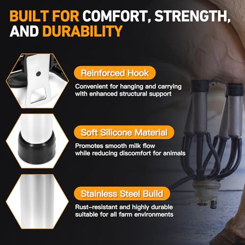 Cow Milking Cluster with 4 Teat Cups, 240CC Milk Claw for Vacuum Pump Milking Machine, Silicone Stainless Steel Milk Cup Set for Cattle, Goats, Sheep, Dairy Farm Milker Equipment
