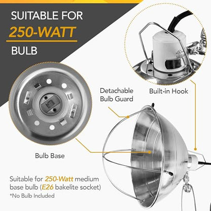 Simple Deluxe 10.5 Inch 1 Pack Clamp Lamp Light with Aluminum Reflector and Ceramic Base, 250-Watt E26 Socket (No Bulb Included) 6 Feet 18/2 SJT Cord - size: 10.5 Inch (250 Watts), style: 1-Pack