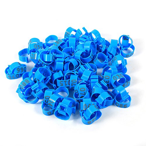 Poultry Leg Bands, 6 Colors 100PCS/Bag 16MM 001-100 Numbered Plastic Poultry Chickens Ducks Goose Leg Bands Rings for Chickens Gamefowl Turkey Duck Goose(Blue) - color: Blue