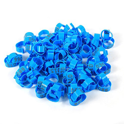 100PCS/Bag 16MM 001-100 Numbered Plastic Poultry Chickens Ducks Goose Leg Bands Leg Rings, Blue Color