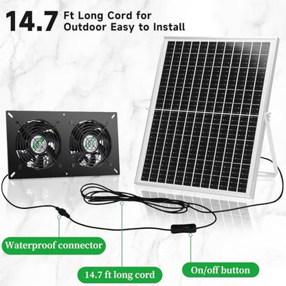 blessny 25W Solar 2 Fan Kit for Outdoor Greenhouse, Solar Powered Vent Exhaust Ventilation Fan for Chicken Coop, Shed Air Circulation, 14.7 Ft Long Cord with IP65 Weatherproof Rate - size: 2 Fan Kit