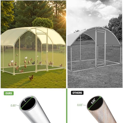 Large Metal Chicken Run, Chicken Coop with Lockable Door Round Shape Walk-in Chicken Hen House with Waterproof & Anti-UV Cover for Duck Rabbit Habitat Cage Outdoor Poultry Cage for Yard Farm - size: 119.0"L x 79.0"W x 80.0"H