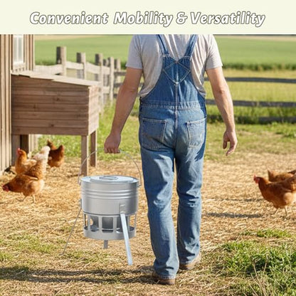 KOL Metal Chicken Feeder - 20lbs No Waste Chicken Feeder with 12 Ports, Powder Coated Rust-Proof Design & Smooth Edges for Safe Feeding (Silver) - color: Silver