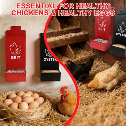 2 Pack Chicken Oyster Shell Feeder and Grit Feeder,1mm Thickness Metal Chicken Feeders for Hens and Chicks Wall Mounted, No Waste, Heavy Duty Poultry Supplies for Backyard Chickens, Ducks, Geese