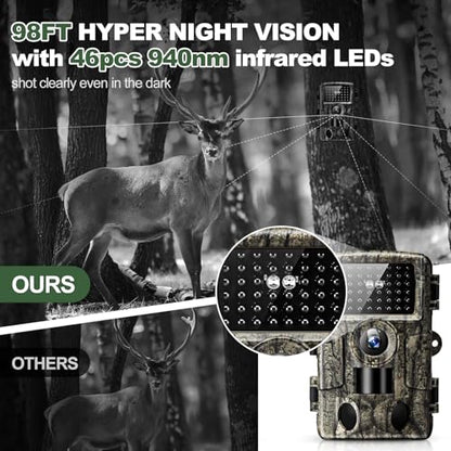 4K 60MP WiFi Trail Camera | Waterproof Game Camera with Night Vision Motion Activated for Wildlife Monitoring and Home Security