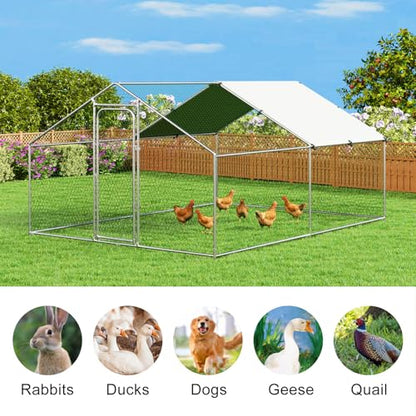 Large Metal Chicken Coop, Chicken Run Pen with Waterproof and Anti-UV Cover Walk-in Poultry Cage for Yard Duck Rabbit Other Small Animals Hen House Outdoor (10' L x 13.2' W x 6.4' H) - size: 158.0"L x 119.0"W x 77.0"H