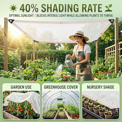 40% White Shade Cloth for Garden Plants, UV Resistant Sun Shade Netting with Grommets, Breathable HDPE Mesh Tarp Canopy Cover for Greenhouse Nursery Seedlings Patio Chicken Coop(8x22ft) - size: 8x22ft
