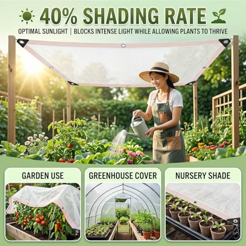 40% White Shade Cloth for Garden Plants, UV Resistant Sun Shade Netting with Grommets, Breathable HDPE Mesh Tarp Canopy Cover for Greenhouse Nursery Seedlings Patio Chicken Coop(3x22ft) - size: 3x22ft
