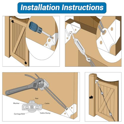 HOME MASTER HARDWARE 2 Pack Anti Sag Gate Kit for Wooden Fence Repair, Zinc Plated Steel, Anti-sag Gate Hardware Kit - Turnbuckle, Hooks, Heavy Steel Cable(7.5ft), Screws - color: Zinc, size: 2 Pack