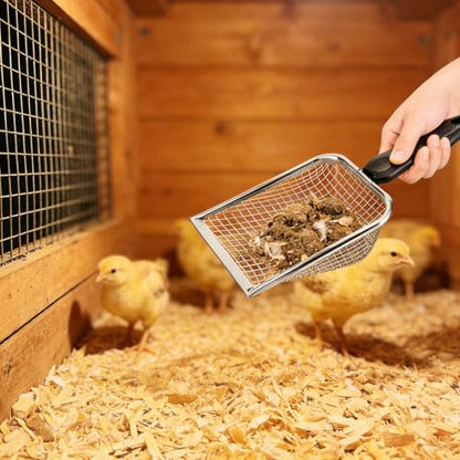 2 Pack Chicken Poop Scooper for Coop, Mesh Sifting Shovel with 3.8mm & 5mm Holes, 4" Metal Chicken Coop Rake and Scoop Cleaning Tool, Scooper Shovel for Sifting Sand, Litter, Chicken Supplies (4") - size: 4" 2 Set