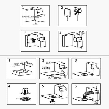 4 Inch Wall-Mounted Exhaust Fan, 12W Ventilation Extractor with Anti-backflow Check Valve Chain Switch for Window Duct Glass Grow Tent Bathroom Vents - 6"×6" Grid Panel - Small Size - size: Φ4 Inch with Rope Switch