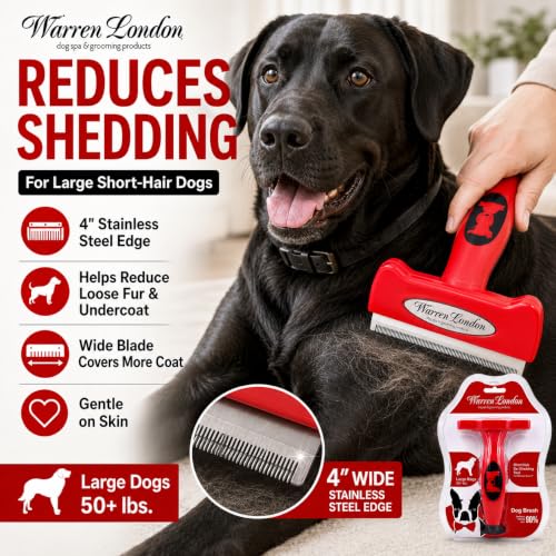 Warren London Deshedding Brush for Large Short Hair Dogs, 4 Inch - size: Short Hair | Large