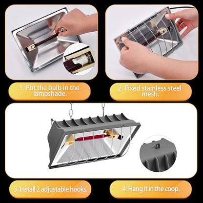 Chicken Brooder Heater Lamp 175W Brooder Heating Plate for Chicks Hanging Light Heated Adjustable Temp & Height with Anti-Fall Aluminum Alloy Lamp Shade Suitable for Chickens, Ducks, Poultry (grey) - color: Gray
