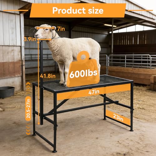 Goat Milking Stand for Trimming Hooves, 47x23" Heavy Duty Metal Sheep Stand & Livestock Shearing Platform with Headpiece, Rust-Resistant Farm Equipment for Washing, Grooming & Milking