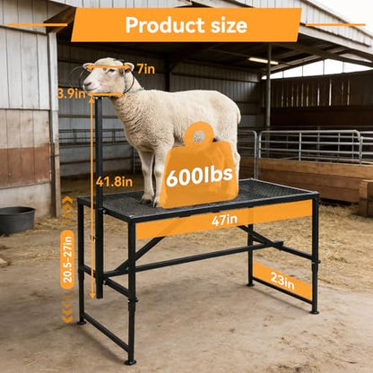 Goat Milking Stand for Trimming Hooves, 47x23" Heavy Duty Metal Sheep Stand & Livestock Shearing Platform with Headpiece, Rust-Resistant Farm Equipment for Washing, Grooming & Milking
