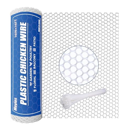 Heavy-Duty 16 inx16.4 ft White Plastic Chicken Wire Mesh, 300GSM Garden Fence with 30 Zip Ties - Flexible Poultry Netting for Balcony Barrier & DIY Crafts - color: 16ft White