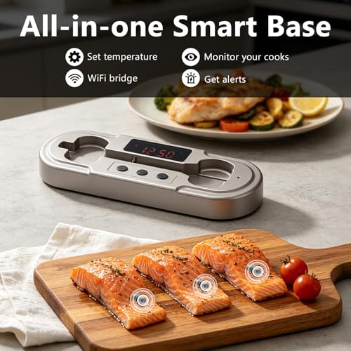 Wireless Meat Thermometer, Digital Cooking Thermometer with Smart Display Base, NIST-Certified 6-Sensor Precision, Sub-1G Connectivity, IPX8 Waterproof, App-Controlled for BBQ, Grills, Ovens, Smokers