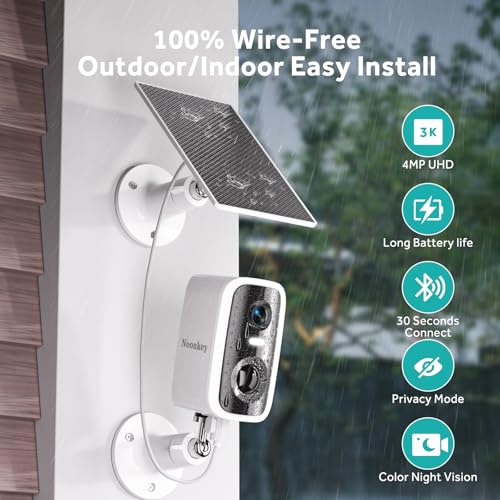 Noonkey 2 Pack Solar Security Camera Outdoor Wireless, 4MP HD Full Color Night Vision, 2.4/5GHz WiFi Home Security Camera with AI Motion Detection & Siren, 2-Way Audio, Alexa, No Wiring, Weatherproof
