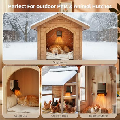 Pet Heater, Thermostat 300W/600W, Coverage up to 150 ft³, Ambient 95–102°F, Anti-Chew Cord, Low-Noise, For Dog House/Chicken Coop/Cat House/Rabbit Hutch (300W/600W)