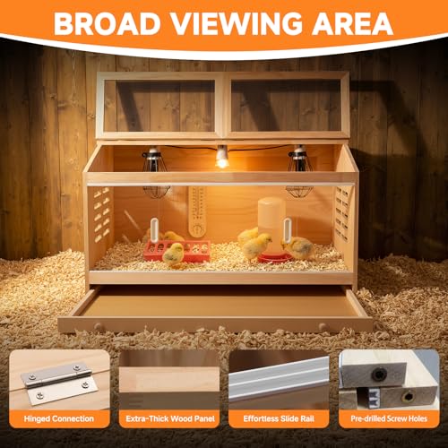 Large Drawers Brooder Box for Chicks Wooden Chicken Brooder Box, with 3 Heating Lamp,Smart Thermostat,Thermometer,Pre-Drilled Holes, 31.5 X 15.75 X 18.1 inches, Ducks, Quails, Hamsters - size: 31.5"L x 15.8"W x 18.1"H