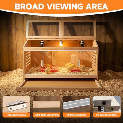 Large Drawers Brooder Box for Chicks Wooden Chicken Brooder Box, with 3 Heating Lamp,Smart Thermostat,Thermometer,Pre-Drilled Holes, 31.5 X 15.75 X 18.1 inches, Ducks, Quails, Hamsters - size: 31.5"L x 15.8"W x 18.1"H