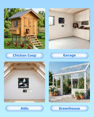 12'' Upgraded Shutter Exhaust Fan with Thermostat & Remote, 980 CFM Wall Mounted Attic Exhaust Fan, Auto On/Off by Temperature for Garage, Greenhouses, Sheds, Chicken Coops & Basement - size: 12 Inch
