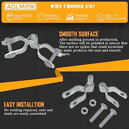 Galvanized Steel Heavy Duty Chain Link Fence Hinge Kit - 2 PCS Female & Male Hinges, Bolts & Nuts Included