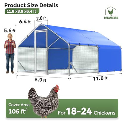 Sino Luban Metal Chicken Coop Run 11.8x8.9ft with Heavy Duty Hardware Cloth, Large Chicken Runs for Yard with Waterproof Cover, Outdoor Chicken Pen Enclosure, Walk-in Poultry Cage with Support Brace - size: 11.8x8.9 FT - Hardware Cloth