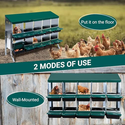 Chicken Nesting Box, 10 Compartment Roll Away Nesting Box for Eggs, Chicken Laying Box with Egg Collection, Cleanable Pull Out Hen Roosting Boxes ﻿ - color: Green, size: 47.2"L x 17.7"W x 35.4"H