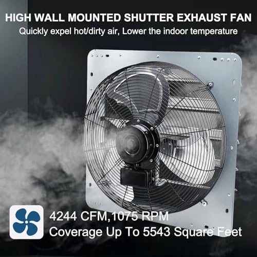 Criditpid 24 Inch Wall Mounted Shutter Exhaust Fan with ON/OFF Switch, High-Speed, Low-Noise Pure Copper Motor, Wall Exhaust Fan for Gable, Shed, Garage, Greenhouse, Kitchen, Attic, 4244 CFM, 1075 RPM - size: 24 Inch Exhaust Fan