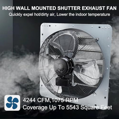 Criditpid 24 Inch Wall Mounted Shutter Exhaust Fan with ON/OFF Switch, High-Speed, Low-Noise Pure Copper Motor, Wall Exhaust Fan for Gable, Shed, Garage, Greenhouse, Kitchen, Attic, 4244 CFM, 1075 RPM - size: 24 Inch Exhaust Fan