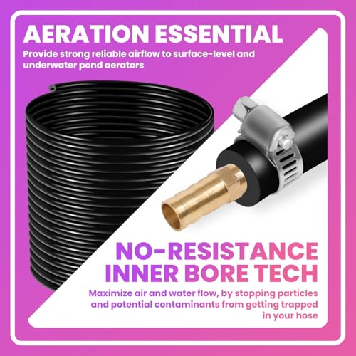656FT Pond Hose, 3/8” Inner Diameter Heavy Duty Black Tubing, 90Lbs Weighted & Self-Sinking Hose for Large Pond Aeration, Lake, Aquaculture and Water Transfer
