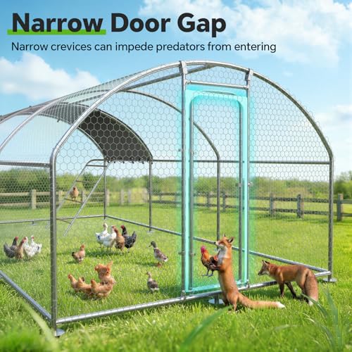 Large Metal Chicken Coop with Weatherproof Canopy for Farm and Backyard Animals Including Chickens, Ducks, and Rabbits (10’ W x 19.7’ L x 6.4’ H, Dome Roof-Roosting Perch)