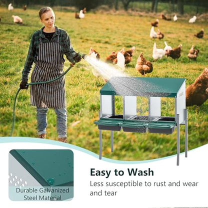 Chicken Nesting Boxes, Nesting Boxes for Chickens, Roll Out Chicken Nest Box, Metal Chicken Egg Laying Box with Swing Perch and Rollout Egg Collection for Chicken Coop - color: 3 Holes with Legs