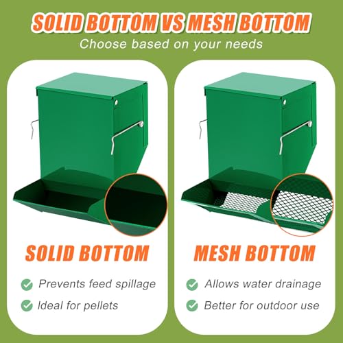 Maxcheck 2 Pcs Rabbit Feeder for Cages Small Animal Food Pellet Dispenser with Lid Metal Chicken Grit Oyster Shell Squirrel Feeders Outside(4.7 Inches,Mesh Bottom,Green) - color: Green, size: 4.7 Inches