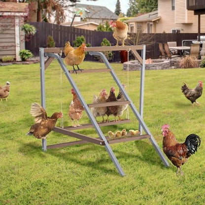 PETSFIT Chicken Perch for Coop-Solid Wood and Rustproof Iron Roosting Bar with Swing - Ideal for Backyard Poultry, Chicken Coops, and Farms-Easy to Assemble and Clean - size: 43"Lx36"Wx32"H