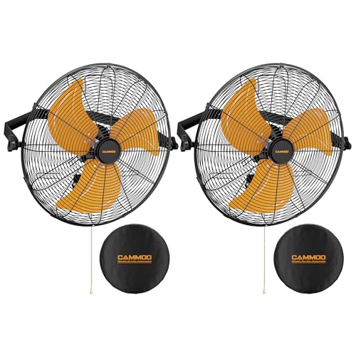 CAMMOO 18 Inch Wall Mount Fan with 600D Oxford Cover, IP44 Wall Fan | Extended 6.6 ft Power Cord, 360 Degree Tilt, 3-Speed Outdoor Fans for Patios, Greenhouse, Garage, Workshop Or Covered Outdoor