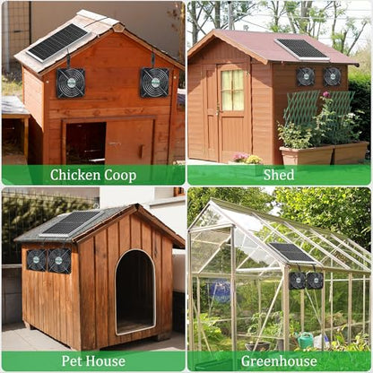 blessny 5.5" Solar 2 Fan Kit for Intake or Exhaust air, Weatherproofed Solar Powered Fans for Outside Chicken Coops, Greenhouses, Shed, Pet House Air Ventilation - size: 5.5" 2 Fan Kit