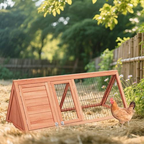 Wooden Chicken Coop, Quail Cage,Small Rabbit Hutch Cage Hybrid - A-Frame Design with Water-Resistant Slanted Roof &Ventilated Wire Run - TenaoVilleux (Natural Wood) - color: Natural Wood
