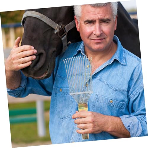 POPETPOP Horse Grooming Tools 2pcs Horsehair Wool Comb Metal Rake Livestock Hair Brush Cleaning Horsehair Brush