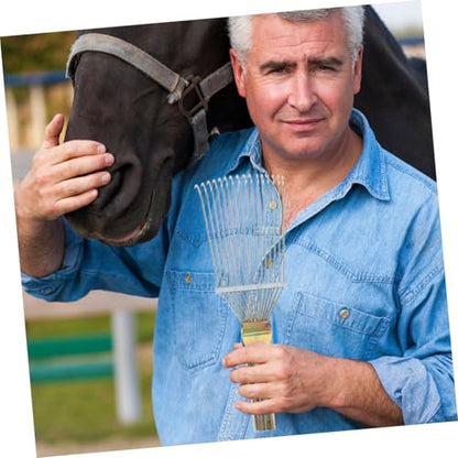 POPETPOP Horse Grooming Tools 2pcs Horsehair Wool Comb Metal Rake Livestock Hair Brush Cleaning Horsehair Brush