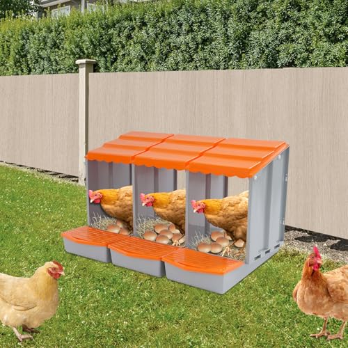 Chicken Nesting Boxes, 3 Compartment Nesting Boxes for Laying Eggs, Roll Away Nesting Box Egg Collection Tray, Wall Mount Poultry Roll Away Chicken Laying Boxes (Orange) - color: 3 Compartment Nesting Boxes (Orange)