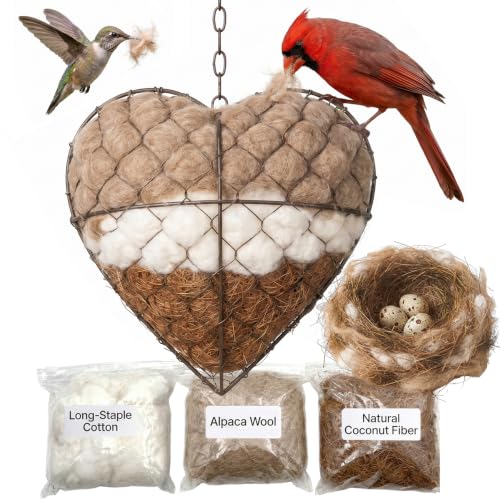 Star Shaped Handmade Alpaca Fiber Bird Nesting Holder, Refillable Natural Nesting Material for Wild Birds, Hummingbirds & Chickadees, Outdoor Garden Tree Decor, Gift for Bird & Nature Lovers