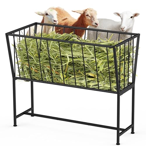 40 Gallon Hay Feeder, 32" Tall Heavy-Duty Metal Hay Rack Indoor Outdoor Use, Freestanding Hay Feeder for Goats Sheep Horses, Black