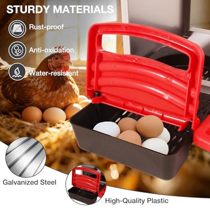 Chicken Nesting Boxes, 3 Compartments Egg Collection with Removable Drawer, Chicken Metal Laying Nest Box for Hens, Easy to Assemble, for Chicken Coop, Red - color: Red