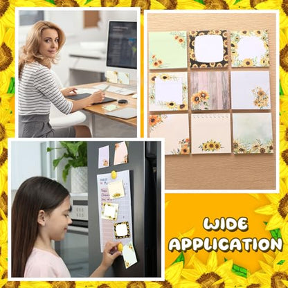 18 Pcs Sunflower Desk Accessories, 9 Pads Cute Sticky Notes, 9 Kawaii Pens, 3 x 3 Inches Notepads Memo Pad for Office Supplies Meeting Students School Decor Teacher Gifts - style: Sunflower