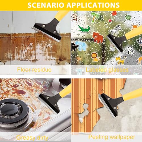 Floor Scraper Long Handle Heavy Duty, 31-61“ Long Handle Blade Scraper Tool with 10PCS Extra Blades 4 Inch stainless steel efficiently and quickly kitchen stickers windows cleaning. (50inch) - size: 50inch